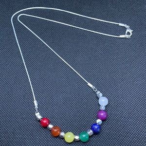Handmade Chakra Semiprecious Stone Silver Plated Serpentine Chain Necklace 24”